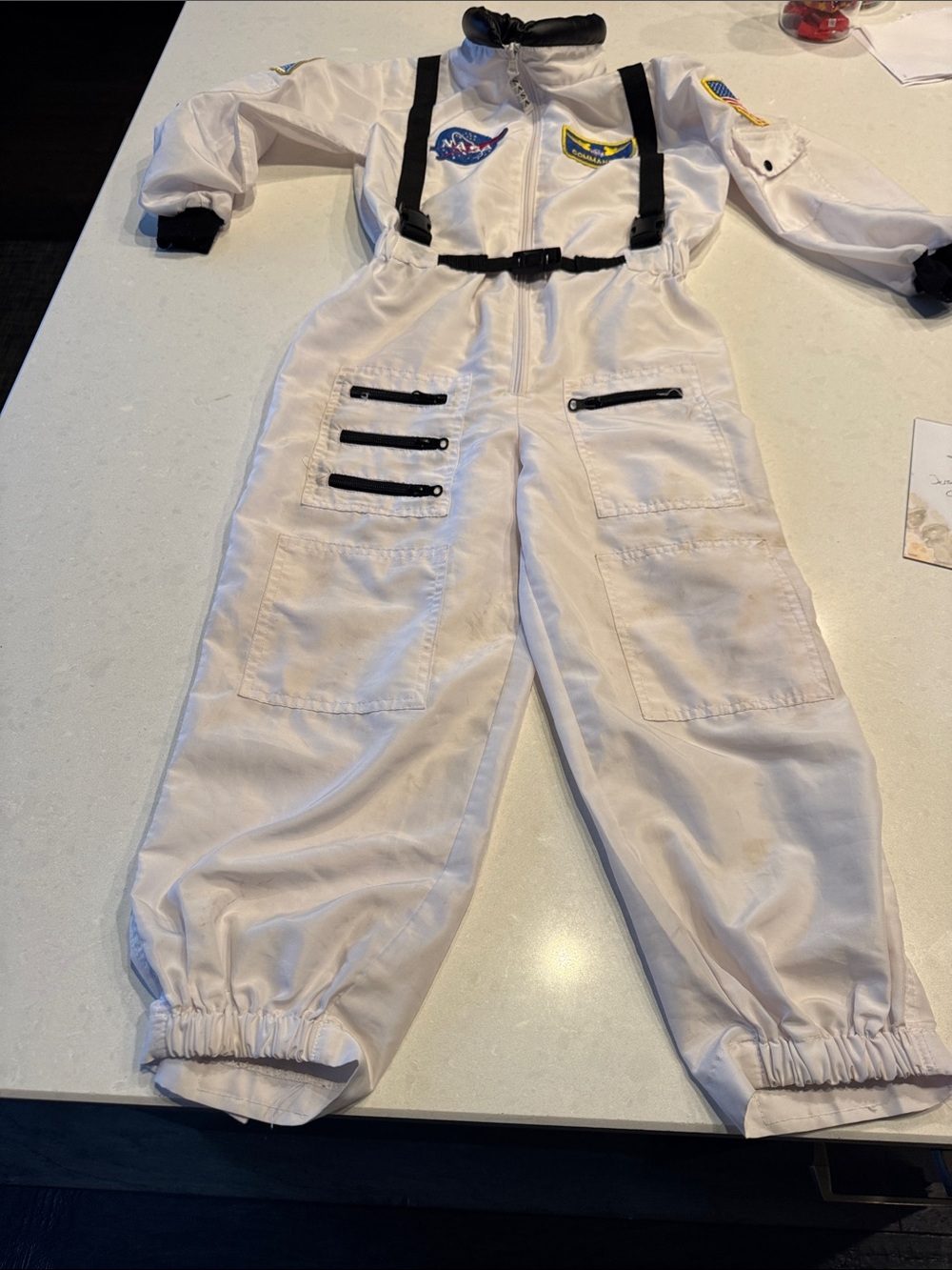 Kids White Astronaut Costume Jumpsuit with Patch Details